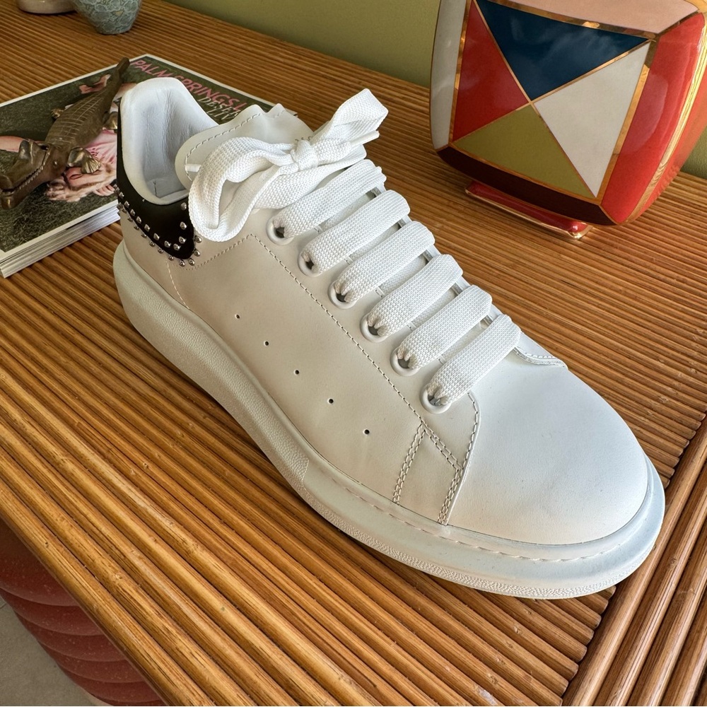 Alexander McQueen Studded Leather Chunky Sneakers in White & Black | Size 43